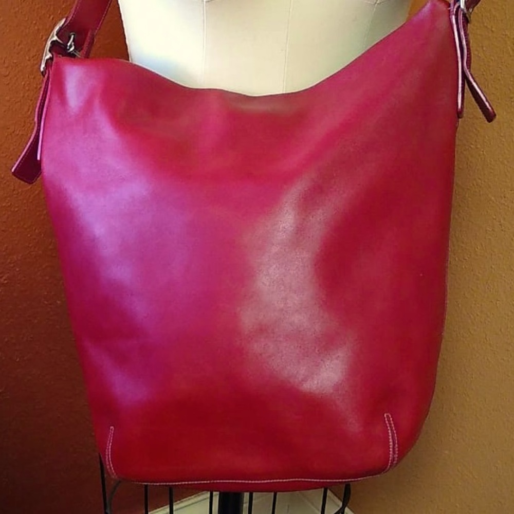 Authentic COACH LEGACY Red Smooth Leather XL Bucket Duffle Sac Hobo Bag No. 9151